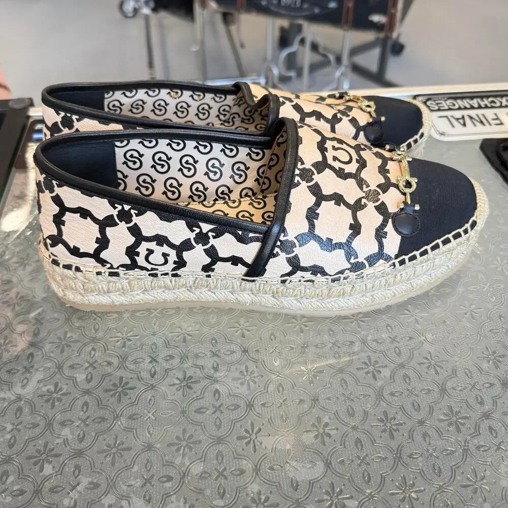 Ferragamo Black and Beige Espadrille Size 9.5